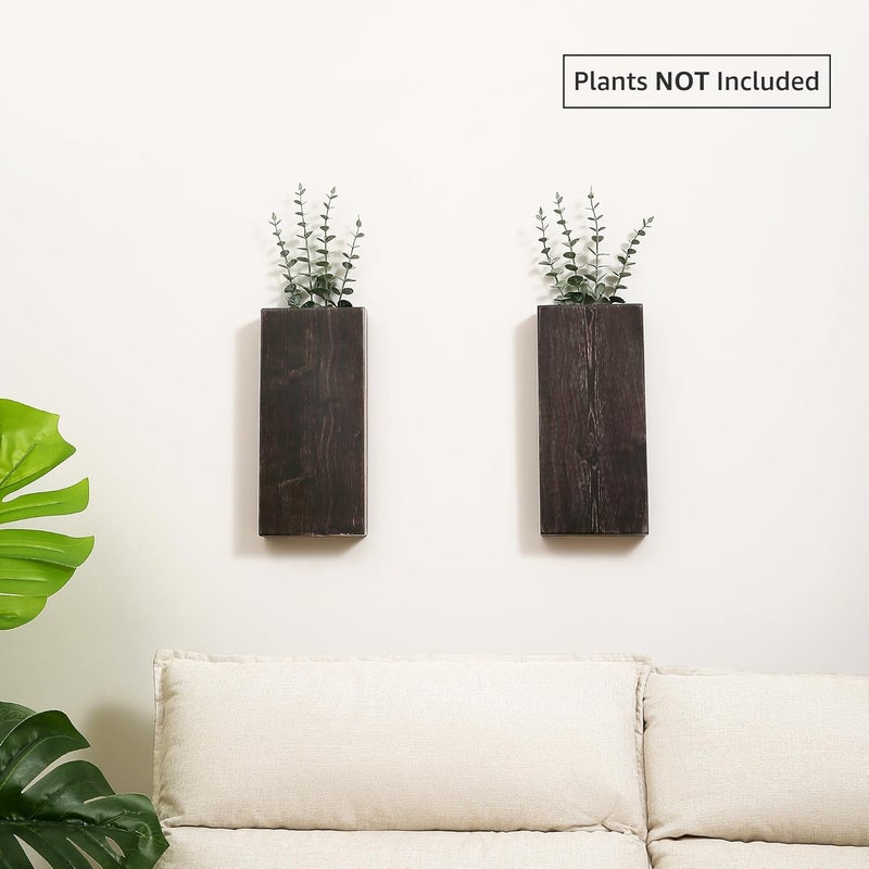 GRID FORTE Wood Wall Planter Set of 2, Wood Wall Pocket for Greenery and Dried Flowers, Indoor Wood Hanging Vase Modern Farmhouse Wall Decor for Living Room Bedroom Office Eucalyptus Stems Decorations (Expresso) - Image 3